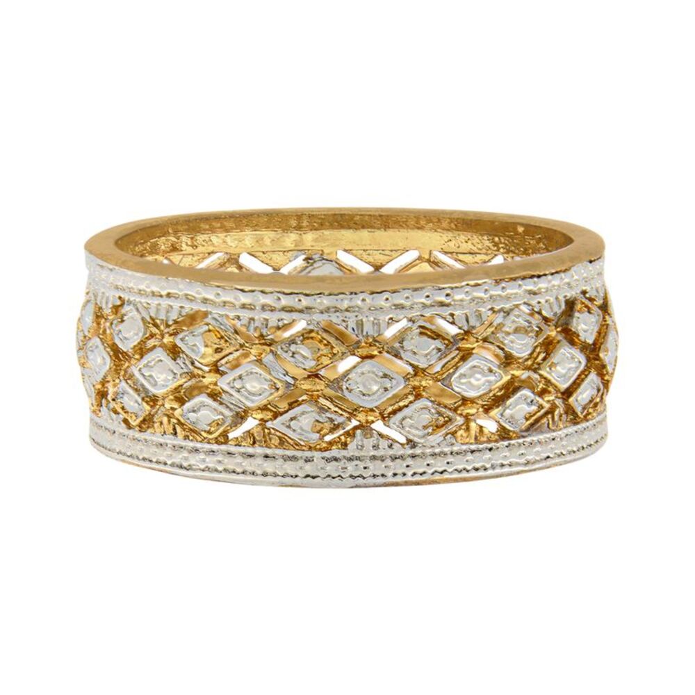 Bi-Colored Vintage Inspired Silver and Gold Lattice Ring Band, Size 7